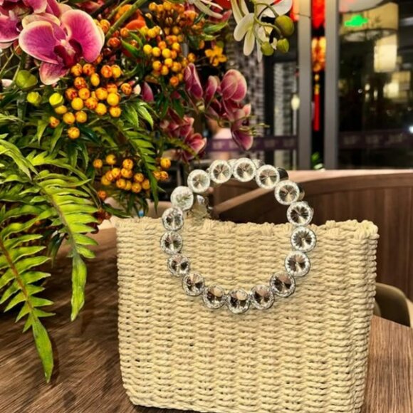 Luxury Handmade Crystal Halo Woven Mini Tote | Resort bag | Beach bag - Picture 2 of 9